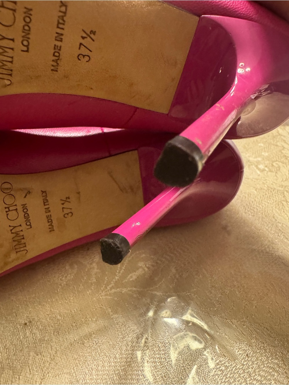 Breathtaking auth Jimmy Choo Hot Pink Leather Pointed Toe Pumps Heels 37.5 + COA - Picture 8 of 9